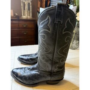 Larry Mahan Black Full‎ Quill Ostrich Mens Sz 9 D Cowboy Western Boots Leather